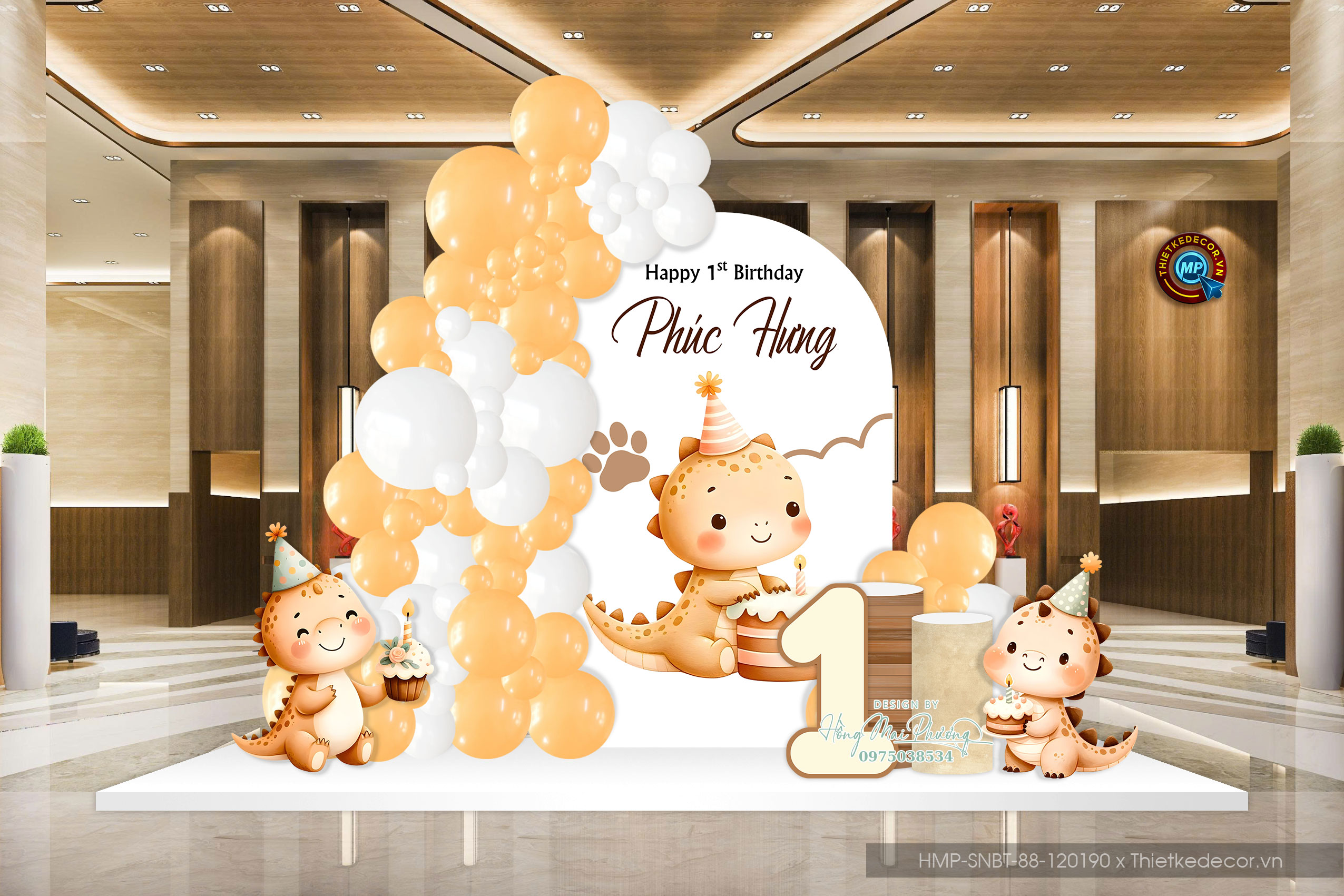 Sinh nhật bé trai tuổi rồng tone nâu cam cute